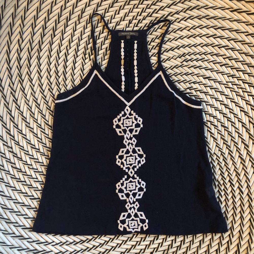 Michael stars navy blue and white embroidered tank